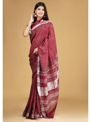 Linen Cotton Saree with Beautiful Silver Zari Border - KC180166