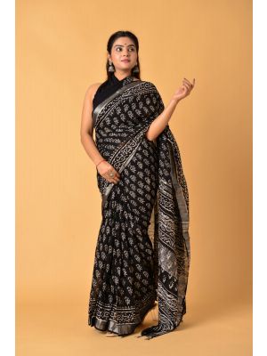 Linen Cotton Saree with Beautiful Silver Zari Border - KC180168