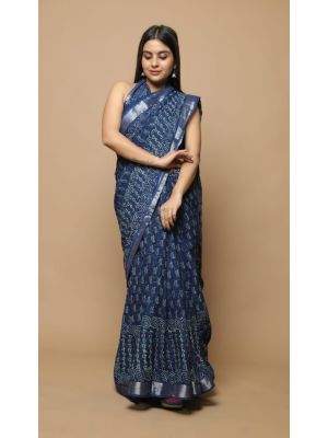 Linen Cotton Saree with Beautiful Silver Zari Border - KC180172