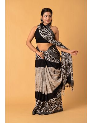 Linen Cotton Saree with Beautiful Silver Zari Border - KC180175