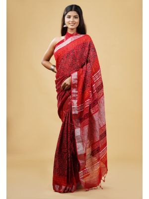 Linen Cotton Saree with Beautiful Silver Zari Border - KC180177