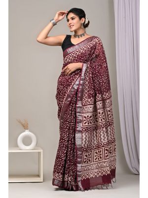 Linen Cotton Saree with Beautiful Silver Zari Border - KC180185