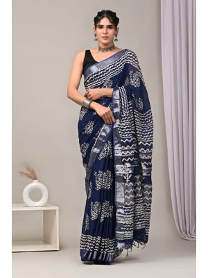 Linen Cotton Saree with Beautiful Silver Zari Border - KC180187