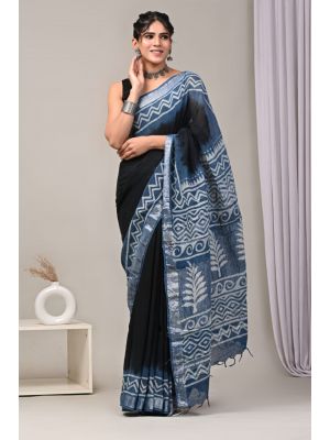 Linen Cotton Saree with Beautiful Silver Zari Border - KC180190