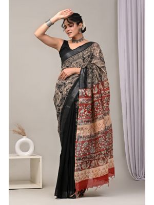 Linen Cotton Saree with Beautiful Silver Zari Border - KC180192