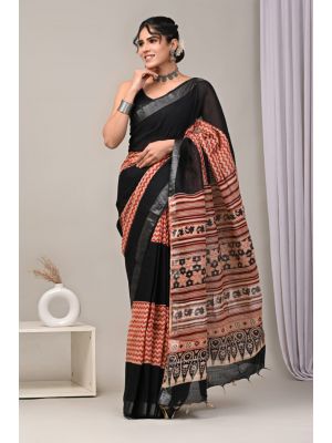 Linen Cotton Saree with Beautiful Silver Zari Border - KC180194