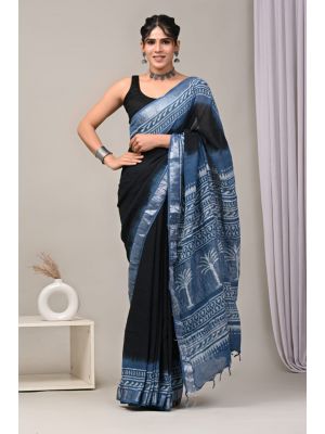 Linen Cotton Saree with Beautiful Silver Zari Border - KC180195