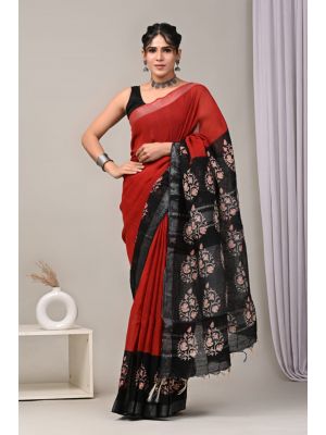 Linen Cotton Saree with Beautiful Silver Zari Border - KC180196