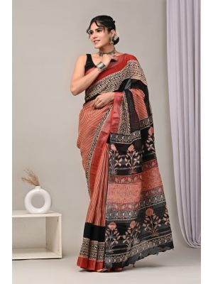 Linen Cotton Saree with Beautiful Silver Zari Border - KC180197