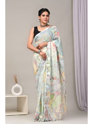 Linen Cotton Saree with Beautiful Silver Zari Border - KC180200