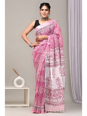 Linen Cotton Saree with Beautiful Silver Zari Border - KC180204