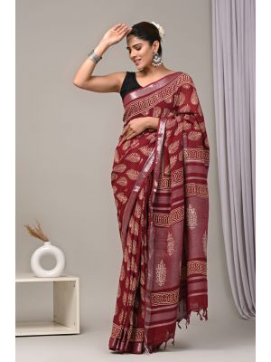 Linen Cotton Saree with Beautiful Silver Zari Border - KC180207