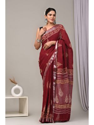 Linen Cotton Saree with Beautiful Silver Zari Border - KC180210