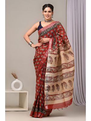 Linen Cotton Saree with Beautiful Silver Zari Border - KC180218