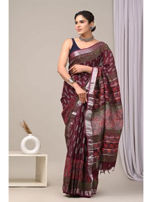 Linen Cotton Saree with Beautiful Silver Zari Border - KC180230