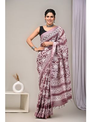 Linen Cotton Saree with Beautiful Silver Zari Border - KC180233