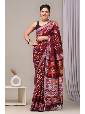 Linen Cotton Saree with Beautiful Silver Zari Border - KC180235