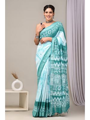 Linen Cotton Saree with Beautiful Silver Zari Border - KC180237