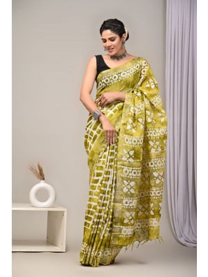 Linen Cotton Saree with Beautiful Silver Zari Border - KC180242