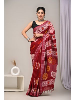 Linen Cotton Saree with Beautiful Silver Zari Border - KC180247