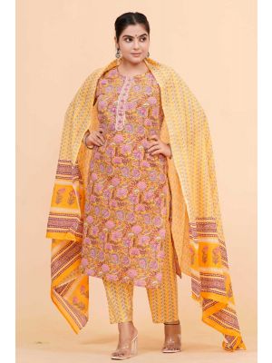 Prime Quality Pure Cotton Printed Straight Kurti Pant with Malmal Cotton Dupatta - KC201624