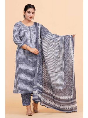 Prime Quality Pure Cotton Printed Straight Kurti Pant with Malmal Cotton Dupatta - KC201634