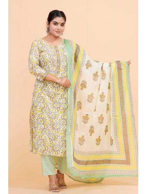 Prime Quality Pure Cotton Printed Straight Kurti Pant with Malmal Cotton Dupatta - KC201635