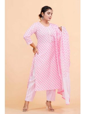 Prime Quality Pure Cotton Printed Straight Kurti Pant with Malmal Cotton Dupatta - KC201638