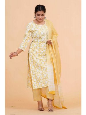 Prime Quality Pure Cotton Printed Straight Kurti Pant with Malmal Cotton Dupatta - KC201641