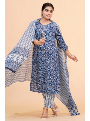 Prime Quality Pure Cotton Printed Straight Kurti Pant with Malmal Cotton Dupatta - KC201646