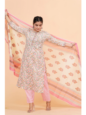 Prime Quality Pure Cotton Printed Straight Kurti Pant with Malmal Cotton Dupatta - KC201650