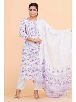 Prime Quality Pure Cotton Printed Straight Kurti Pant with Malmal Cotton Dupatta - KC201651