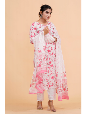 Prime Quality Pure Cotton Printed Straight Kurti Pant with Malmal Cotton Dupatta - KC201652