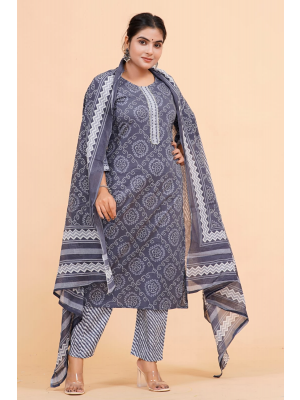 Prime Quality Pure Cotton Printed Straight Kurti Pant with Malmal Cotton Dupatta - KC201653