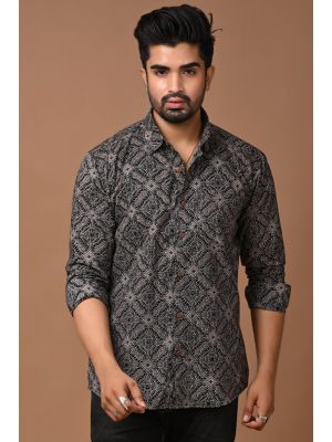 Premium Quality Mens Jaipuri Cotton Printed Full Sleeve Shirt - KC360101