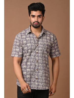 Premium Quality Mens Jaipuri Cotton Printed Half Sleeve Shirt - KC370050