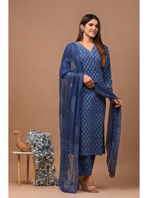 Alluring Readymade Hand Block Printed Cotton Suit Set - KC410011