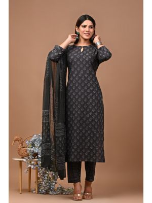 Alluring Readymade Hand Block Printed Cotton Suit Set - KC410019