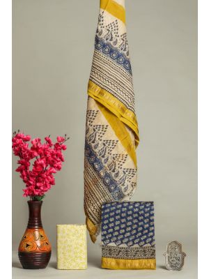 Hand Block Printed Maheshwari Silk Suit - KC420015