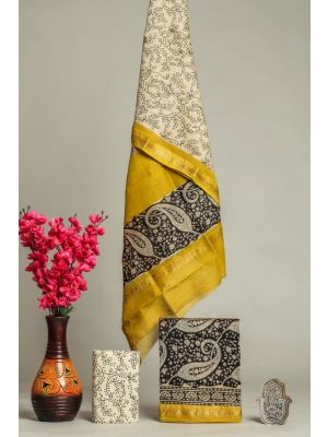 Hand Block Printed Maheshwari Silk Suit - KC420019