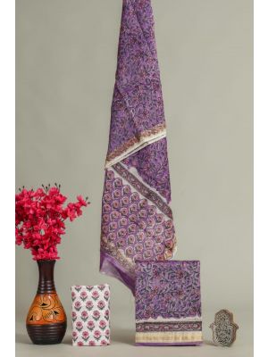 Hand Block Printed Maheshwari Silk Suit - KC420032