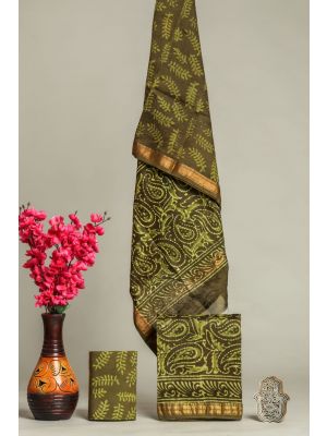 Hand Block Printed Maheshwari Silk Suit - KC420059