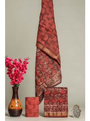 Hand Block Printed Maheshwari Silk Suit - KC420061