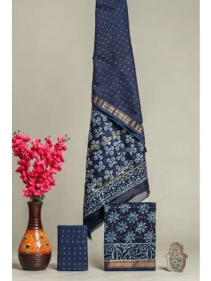 Hand Block Printed Maheshwari Silk Suit - KC420063