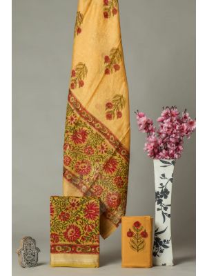Hand Block Printed Maheshwari Silk Suit - KC420067