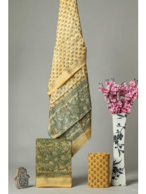 Hand Block Printed Maheshwari Silk Suit - KC420070