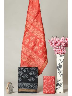 Hand Block Printed Maheshwari Silk Suit - KC420084