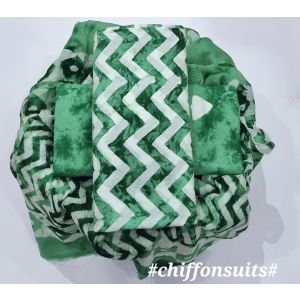 Premium Quality Hand Block Printed Cotton Dress Material with Chiffon Dupatta - KC011136