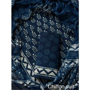 Premium Quality Hand Block Printed Cotton Dress Material with Chiffon Dupatta - KC011151