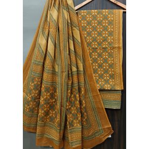 Premium Quality Hand Block Printed Cotton Dress Material with Cotton Dupatta - KC021417